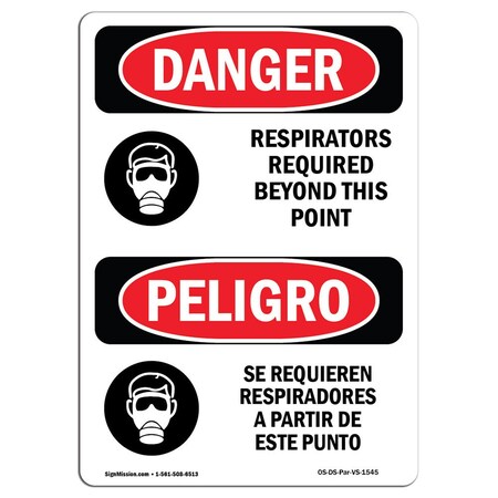 Signmission OSHA Sign, Respirators Required Beyond This Point, 24in X 18in Decal, 18" W, 24" H, Spanish OS-DS-D-1824-VS-1545